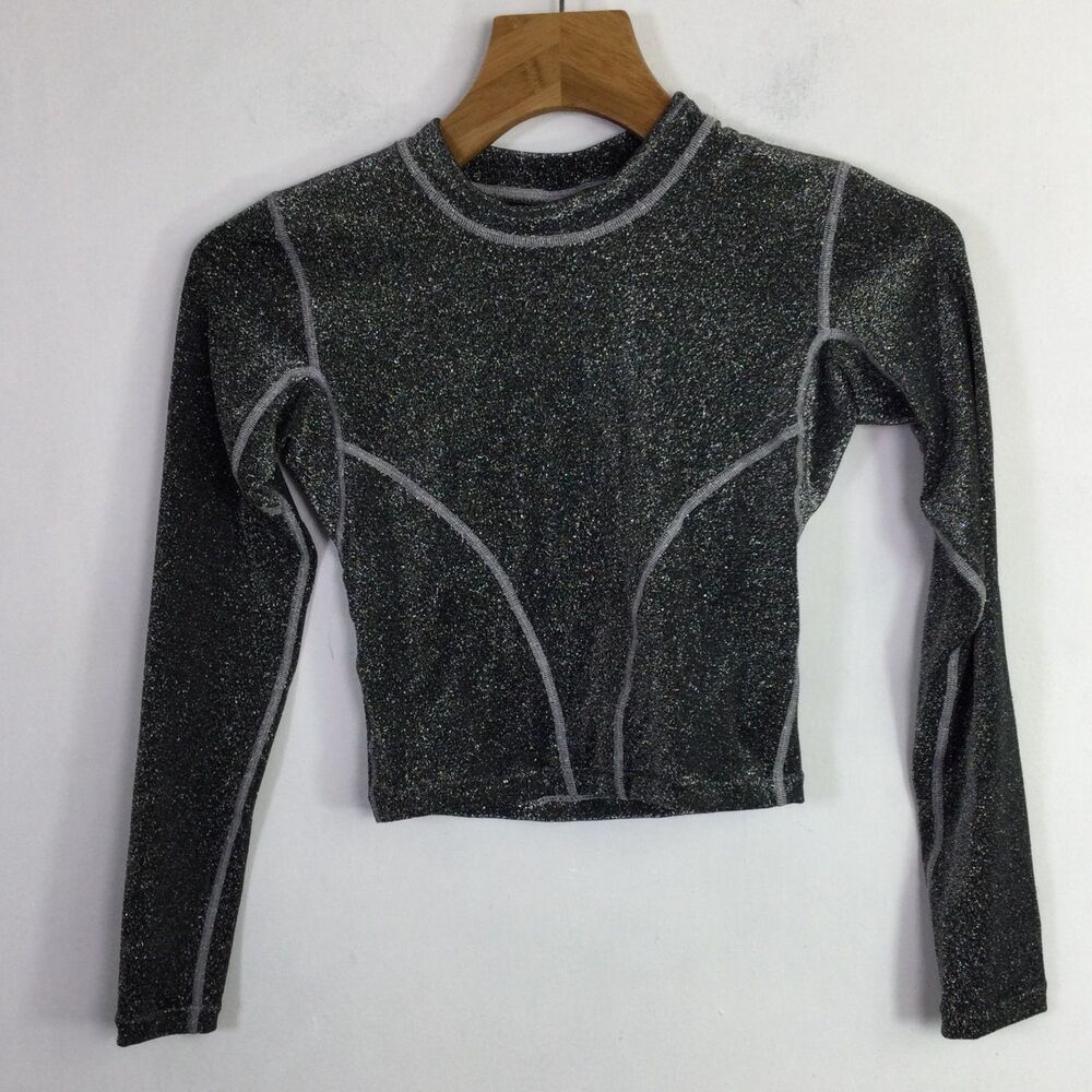 Long‑Sleeve Crop Swim Top/Rashguard — Black